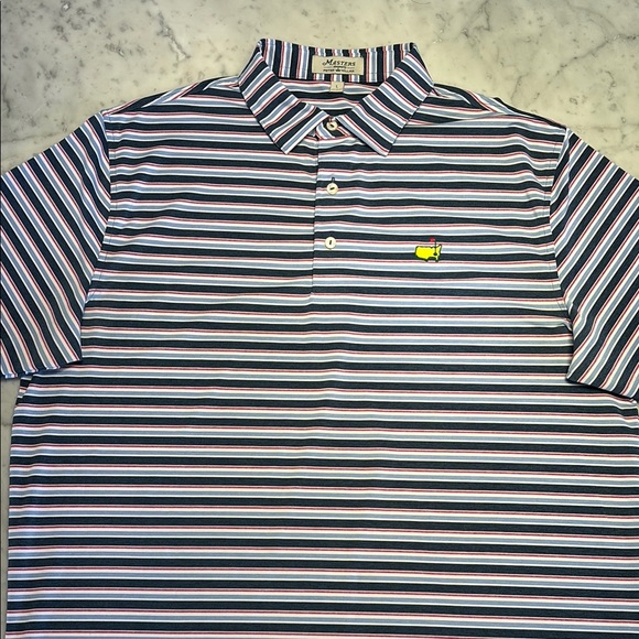 Masters by Peter Millar Striped Polo Shirt Navy, White, Red - Large - Picture 1 of 5